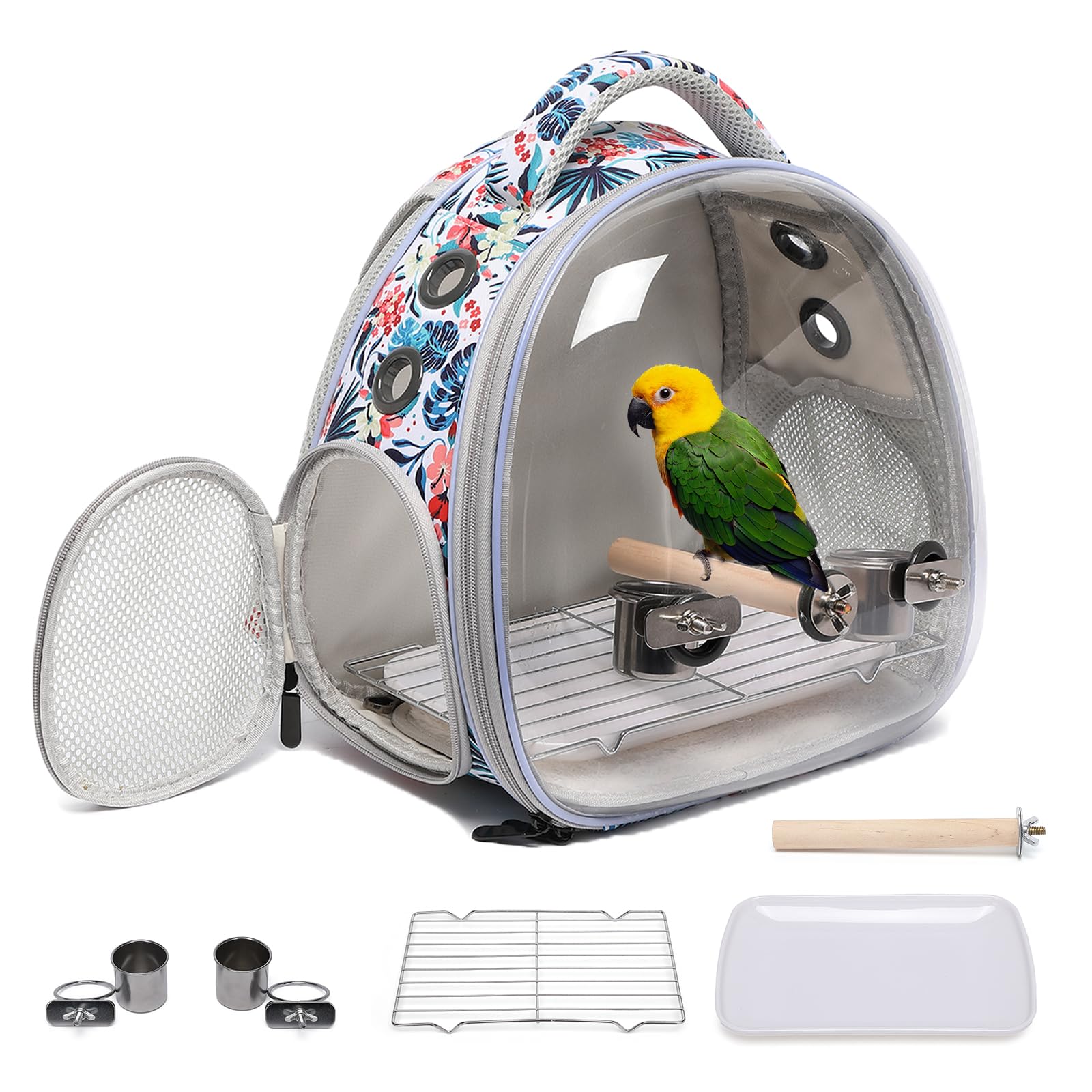 Ioview Portable Travel pet Backpack Carrier Hamster Bag Guinea Pig Bird Small Dog cat Turtle Carrier Rabbit Cage Squirrel Bearded Dragon Breathable Hangbag (Hua+Accessories) — image 1