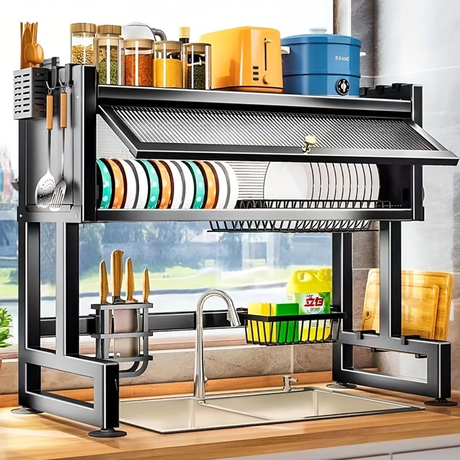 Refein Black 1 Over The Sink Dishes Drainer - 3-Tier Dish Drying Rack With Flip Cover