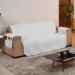 Capa Protetora para Sofá 4 Lugares Reversível - Para Pets e Crianças, Tecido Macio, Fácil de Lavar, Antipelo - Proteção com Estilo e Praticidade no Dia a Dia - FV Enxovais (Branco, 4 Lugares)