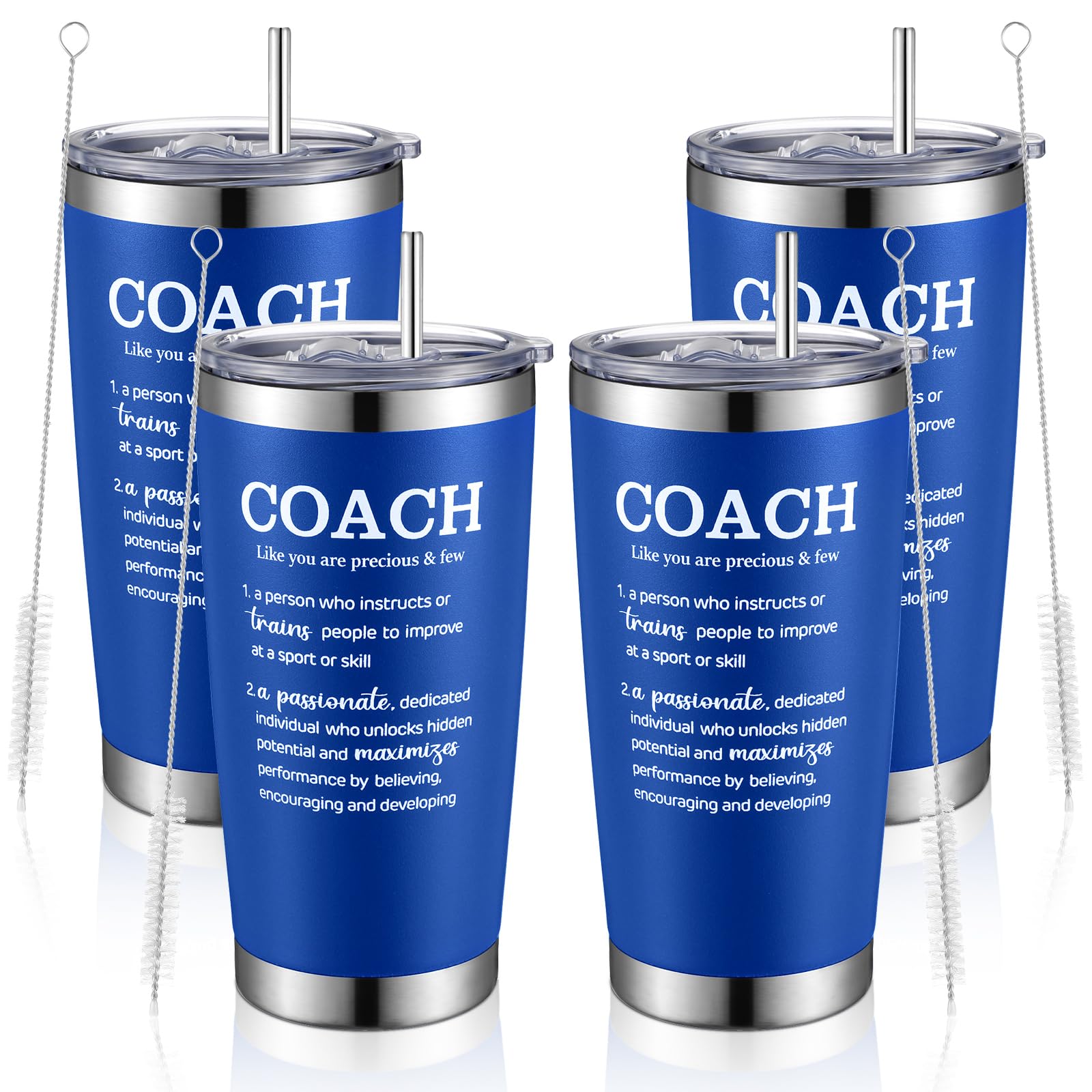 4 Pack Coach Gifts Best Coach Tumbler 20 oz Stainless Steel Coffee Travel Mug with Lid Straw and Brush Coach Appreciation Gift for Volleyball Basketball Football Coach Men Women (Navy Blue)