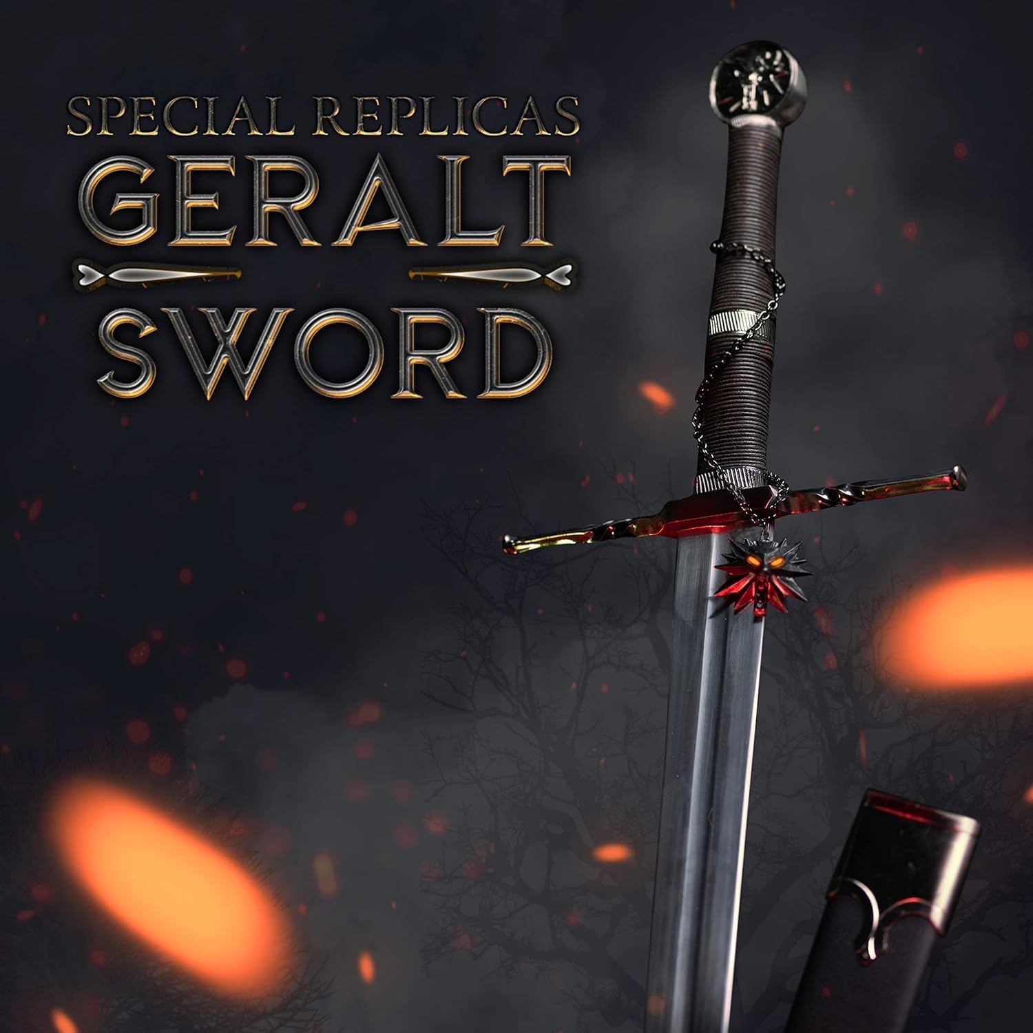 57 SPECIAL REPLICAS Replica di spada decorativa – Pada Geralt 126 cm con fodero – Lama in acciaio inox – Impugnatura in legno e cuoio – The Wither – Spada da collezione o esposizione – ZS637