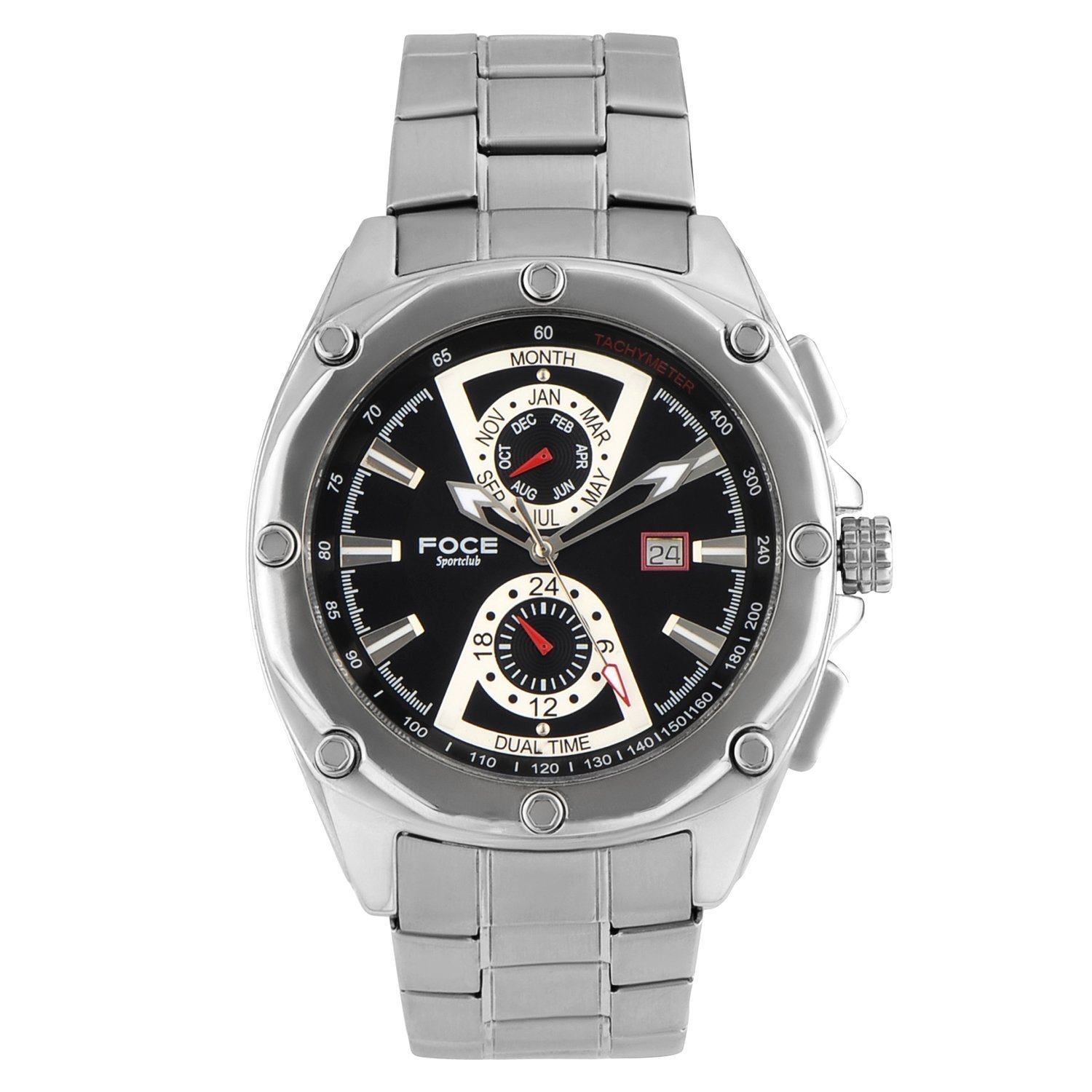 FOCE Multifuction Black Dial Metal Belt Watch For Men-[F825GSSM-BLACK] (B07FYWMXRP) Amazon Price History, Amazon Price Tracker