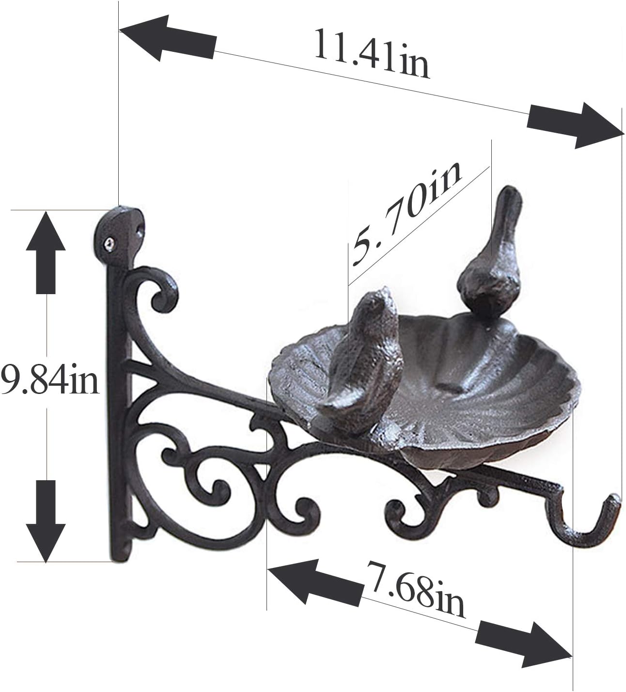 Outdoor Hanging Bracket with Bird Feeder - Cast Iron Hanger Wall Hook for Hanging Planters, Lanterns, Wind Chimes and More Garden Decorative Items, Wall Mounted Mini Bird Bath
