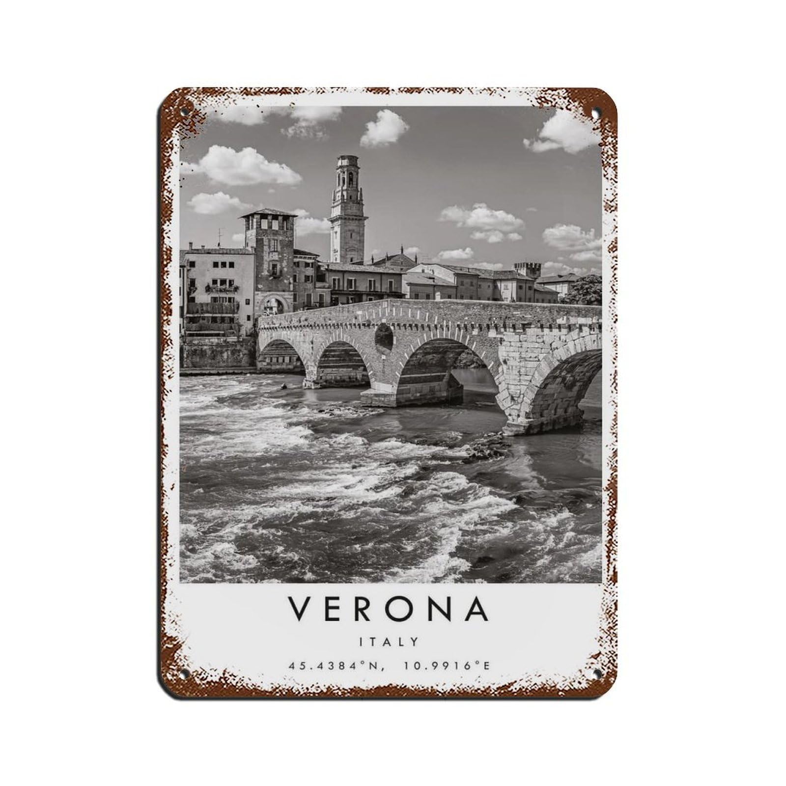 Verona Travel, Italy Poster Tin Sign Vintage Metal Pub Club Cafe Bar Home Wall Art Decoration Poster Retro 12x16inch(30x40cm)