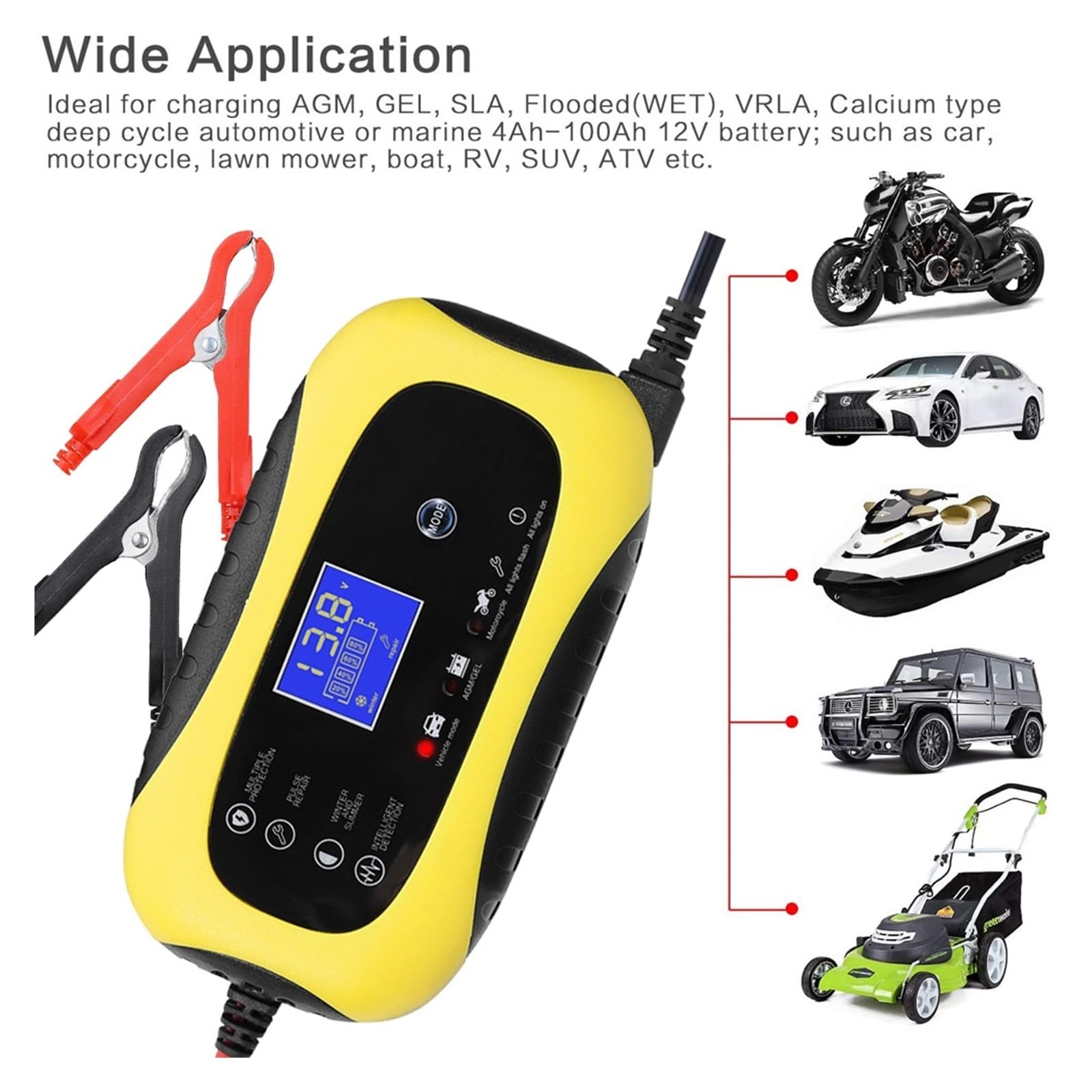 Przenośna Ładowarka Samochodowa Z Wyświetlaczem LCD Pulse Repair Charger 12V 6A Do Motocykli Samochodów Motocyklowych Precyzyjne łAdowanie