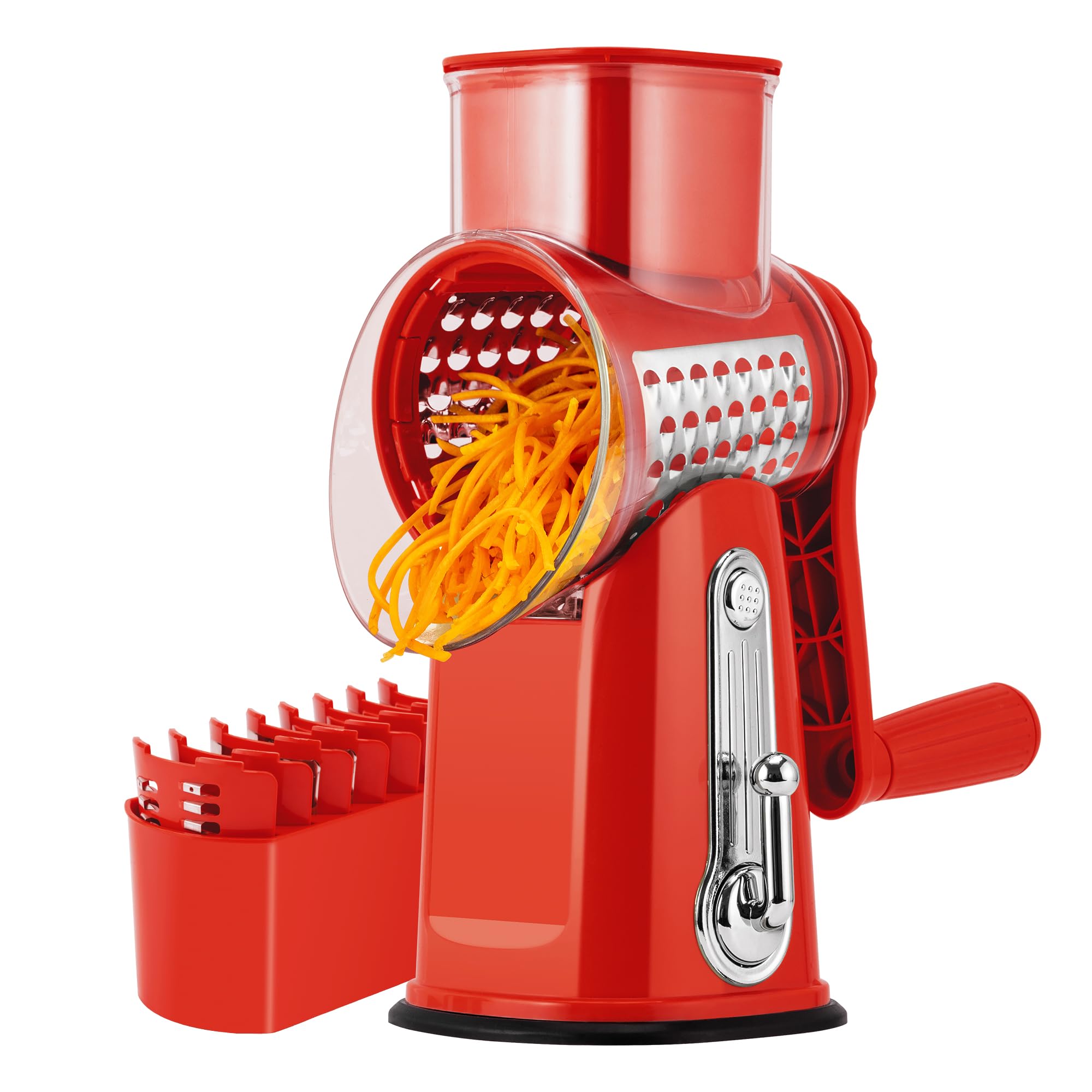 SUSTEAS Rotary Cheese Grater,Vegetable Slicer with 5 Interchangeable Blades,Strong Suction Base,Rotary Drum Grater&Food Shredder for Kitchen,with Blade Storage Box-Ideal for Cheese,Cucumber,Carrot,Nut โ image 1