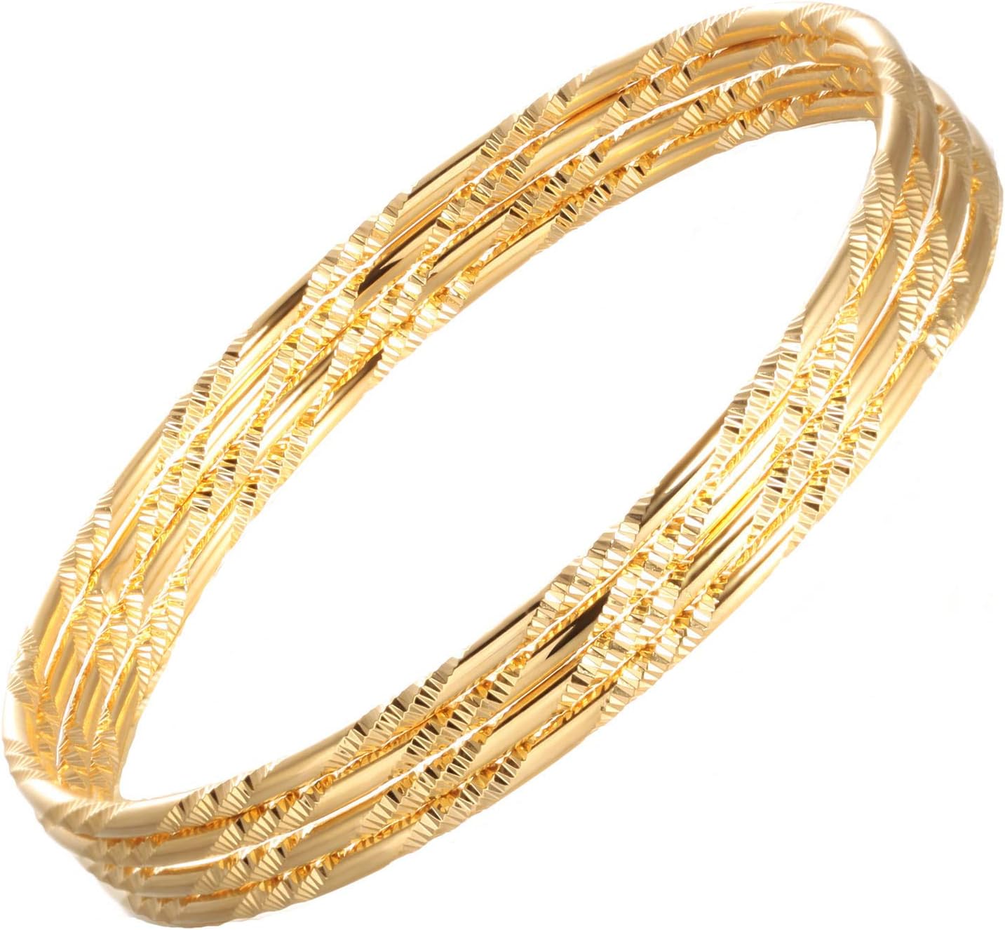 Women's Classic Diamond Cut 18K Yellow Gold Bracelet Set, 7 5 Inch, Gold Plated, 7 5 inch, Gold Plated, N / A