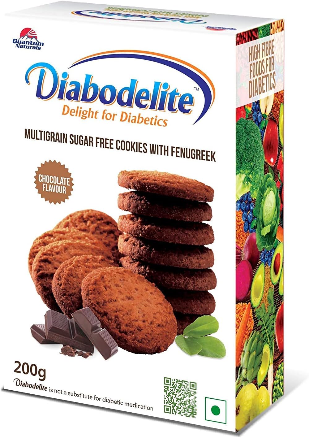 Diabodelite 200g Cookies Chocolate Flavour Delight For Diabetics Multigrain sugar-free Digestive cookies with fenugreek for Maintaining Optimum Balancing Blood Sugar Low GI, Rich in Fibre, Pack of 1