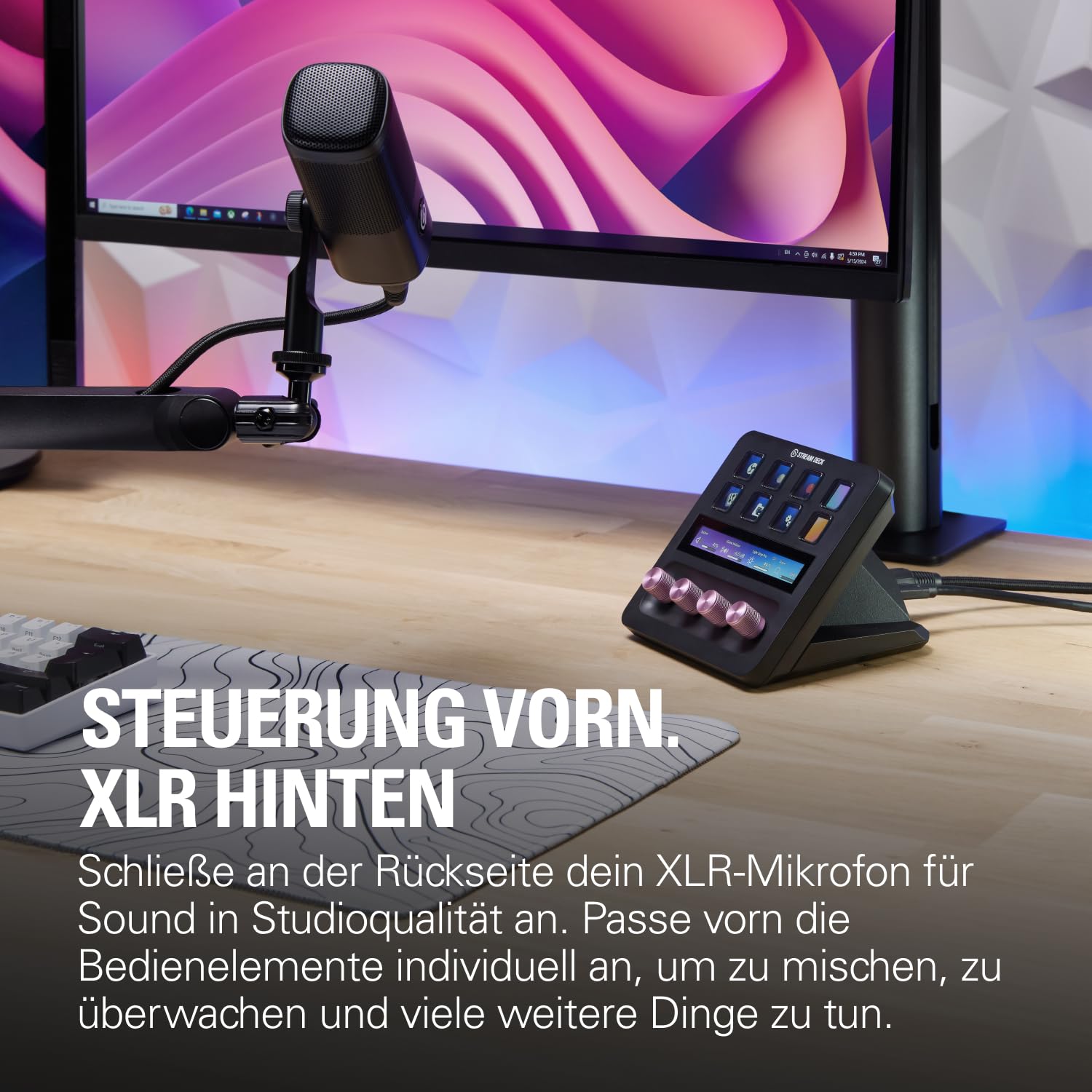Elgato XLR Dock – Für Stream Deck +, XLR-auf-USB-Mikrofonschnittstelle, anpassbarer Audiomixer, 75 dB Verstärkung/Phantomspeisung/Clipguard – Mac/PC, Stream Deck nicht im Lieferumfang enthalten