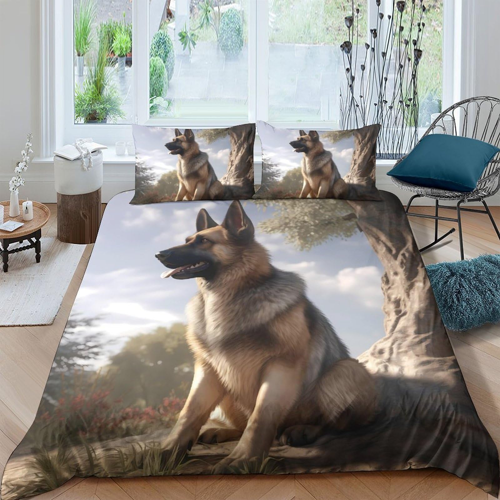 Ctjqhvkz Style-8 3D Printed German Shepherd Fitted Sheet Microfiber Soft Breathable Forest Landscape Mattress Cover For Bedroom Decor Single（135X200cm）