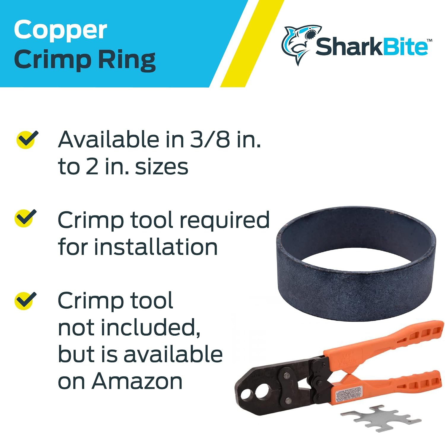 SharkBite 2 Inch Copper Crimp Rings, Pack of 20, PEX Pipe, PE-RT, 24678