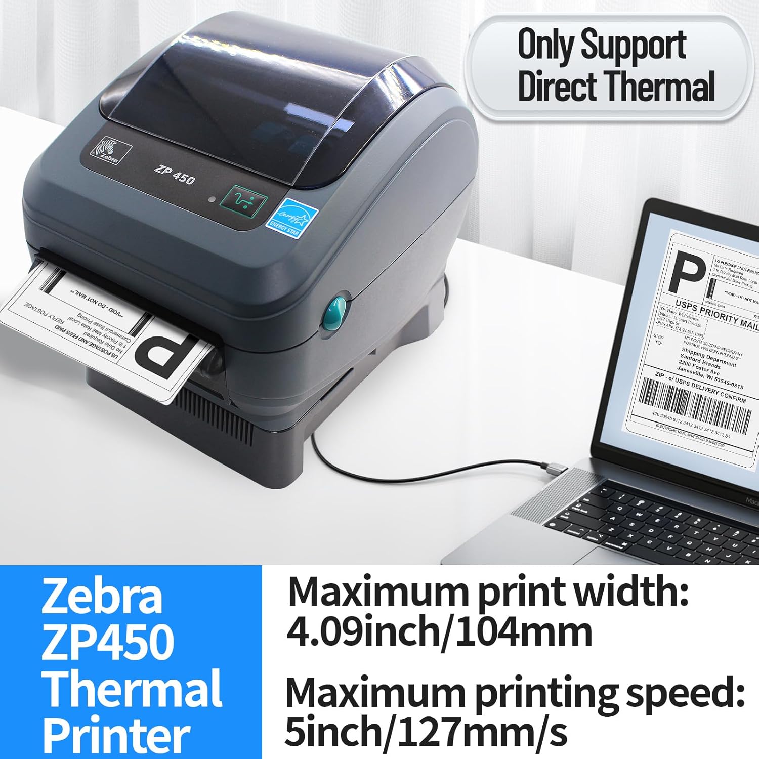 New Zebra ZP450 Direct Thermal Label ZP 450 Barcode Printer | USB, Serial, and Parallel Connectivity 203 DPI Resolution - 1 Year Warranty - Image 6