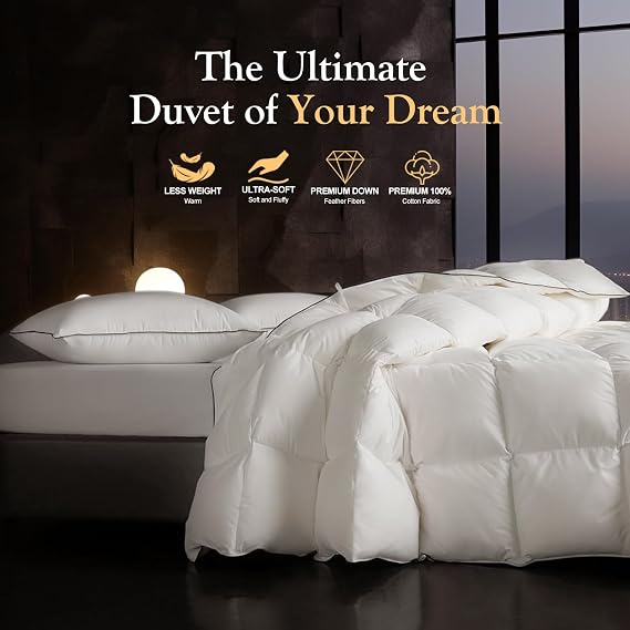Down Fibers Comforter Oversize King Size -Ultra Soft Comforter High Fill Power,Hotel Collection Fully Duvet Insert with Corner Tabs,Expert-Crafted Even Loft(White,120x98)