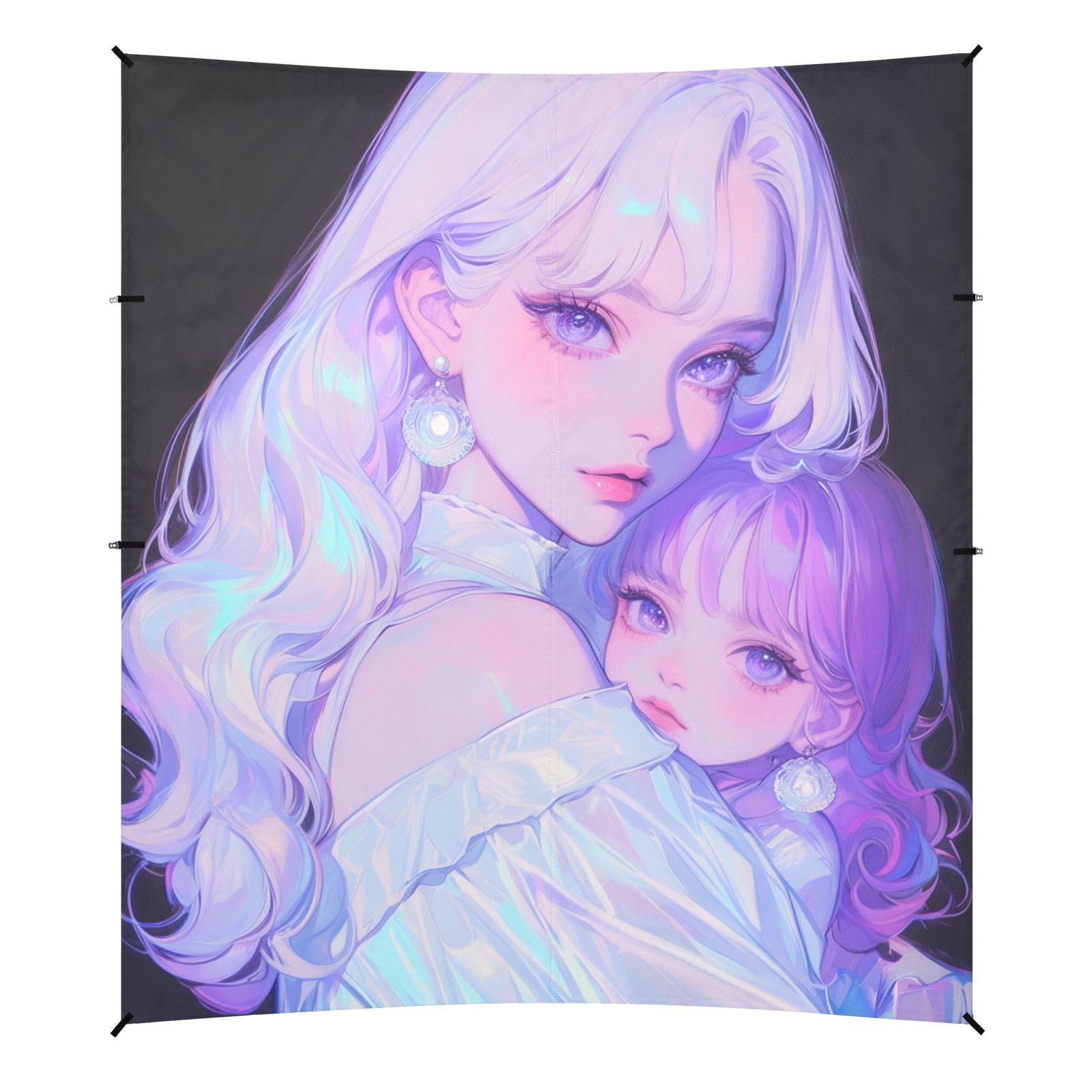 Beautiful Girls Black Foldable Beach Tent UPF50+ Protection Water-Resistant Portable Sun Shelter with Sandbags and Shovel for Camping, Picnics, Backyard