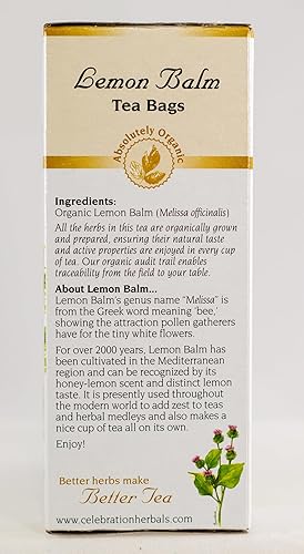 Miniatura 5 de Celebration Herbals Bolsas de té de bálsamo de limón orgánico, 24 unidades