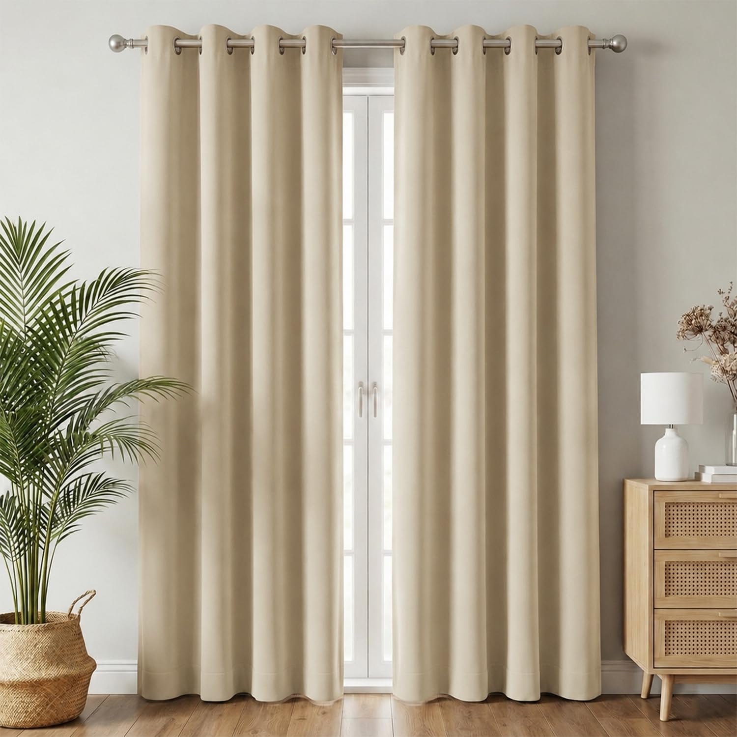 Blackout Long Door Curtains, 100% Room Darkening | 9 Feet|Set of 2| Faux Silk Drapes|Thermal Insulated & Noise Reducing for Living Room and Bedroom|115cmx274cm,Color- Cream discount deal