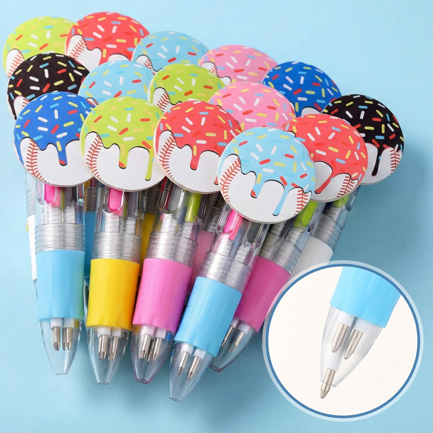 Motiskyy 36 Pcs Ice Cream Drip Baseball Ballpoint Pens Set End of The Year Gifts Mini 4-in-1 Multicolor Pens for Kids Bulk Kawaii Pen for Office School Birthday, Assorted Ink