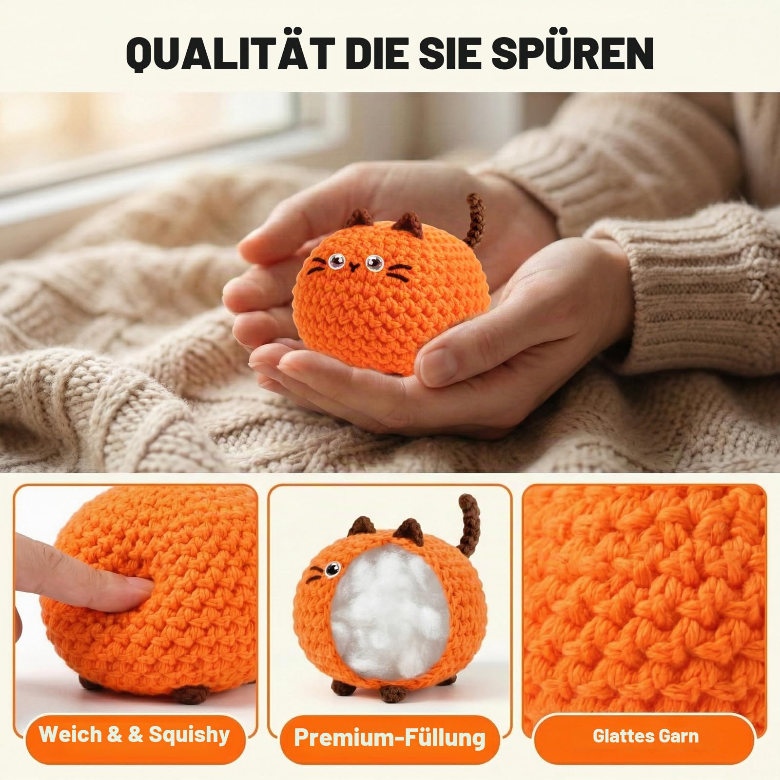 Häkelset Für Anfänger, 4 Stück Crochet Set Amigurumi Katze, Häkelset Stricken Für Anfänger Set Mit Video Anleitung