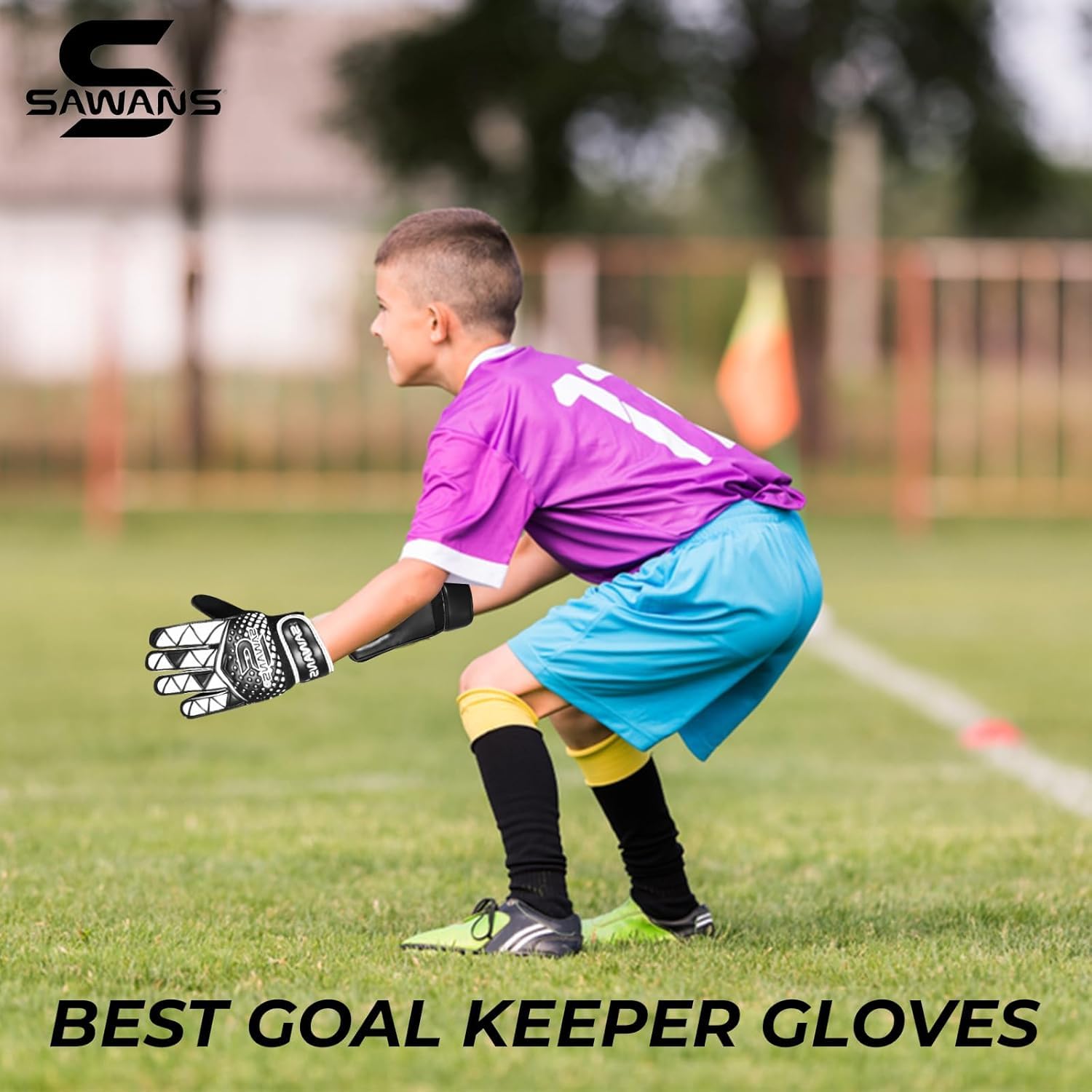SAWANS Gants de Gardien de But de Football pour garçons, Enfants, Enfants, Jeunes, Gants d'entraînement, Gardien de But, Protection du Poignet, Paumes
