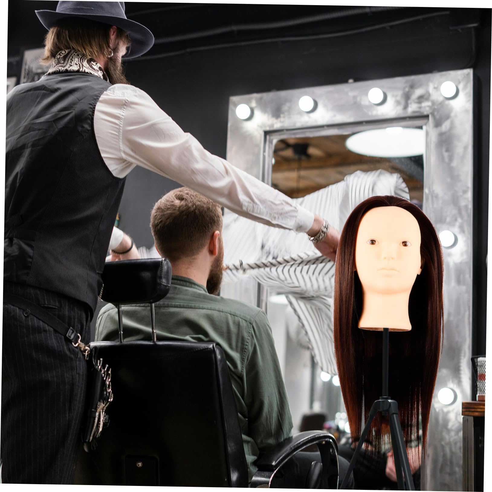 VICASKY Übungskopf Echthaar 60cm Kosmetik Mannequinkopf Braun aus Hochtemperaturfaser und Kunststoff zum Flechten Stylen und Locken im Salon oder Hause