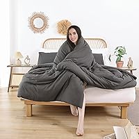 Vista 6 de ROSGONIA Juego de edredón tamaño Queen, color gris carbón, 3 piezas (1 edredón gris oscuro y 2 fundas de almohada) para todas las estaciones, ropa