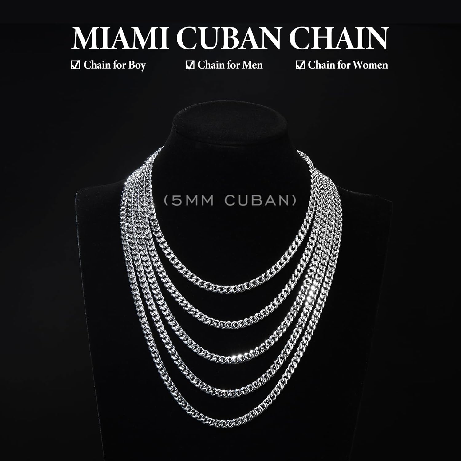 KRZ Silver Cuban Link Chain for Men 5mm Miami Chains for Men Stainless Steel Chains 925 Sterling Silver Necklace for Men and Women Jewelry - Image 5