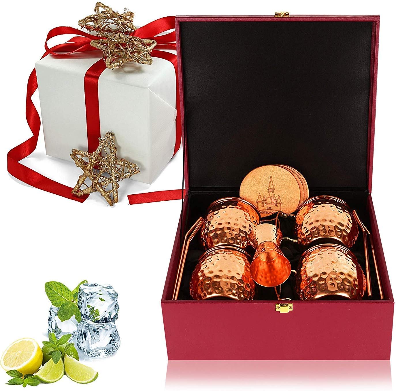 Black Friday Sale 2022 Nexxa Moscow Mule Copper Mugs Set of 4 +4 Copper Straws+4 Coasters + 1 Double Shot Mug with Beautiful Red Gift Box Authentic Crazy Deals Nexxa Moscow Mule Copper Mugs Set of 4 +4 Copper Straws+4 Coasters + 1 Double Shot Mug with Beautiful Red Gift Box