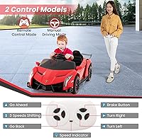 Vista 20 de HONEY JOY Lamborghini - Vehículo eléctrico con licencia de 12 V para niños, 3 velocidades, puerta que se abre, bocina, música, palanca de control