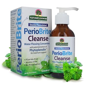 غسول الفم ومركز تنظيف الفم PerioCleanse من Natures Answer | بنكهة النعناع الرائعة | خالٍ من الفلورايد والكحول ولا يحتوي على مواد حافظة صناعية أو ألوان أو أصباغ أو محليات 4 أونصات