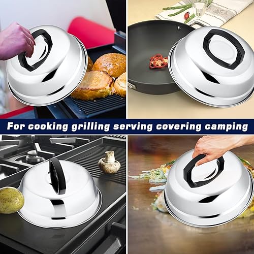 Miniatura 4 de Cúpula de fusión de 9 pulgadas y prensa de hamburguesa de 5.5 pulgadas, cubierta de vapor redonda HaSteeL con prensa de tocino de acero inoxidable,