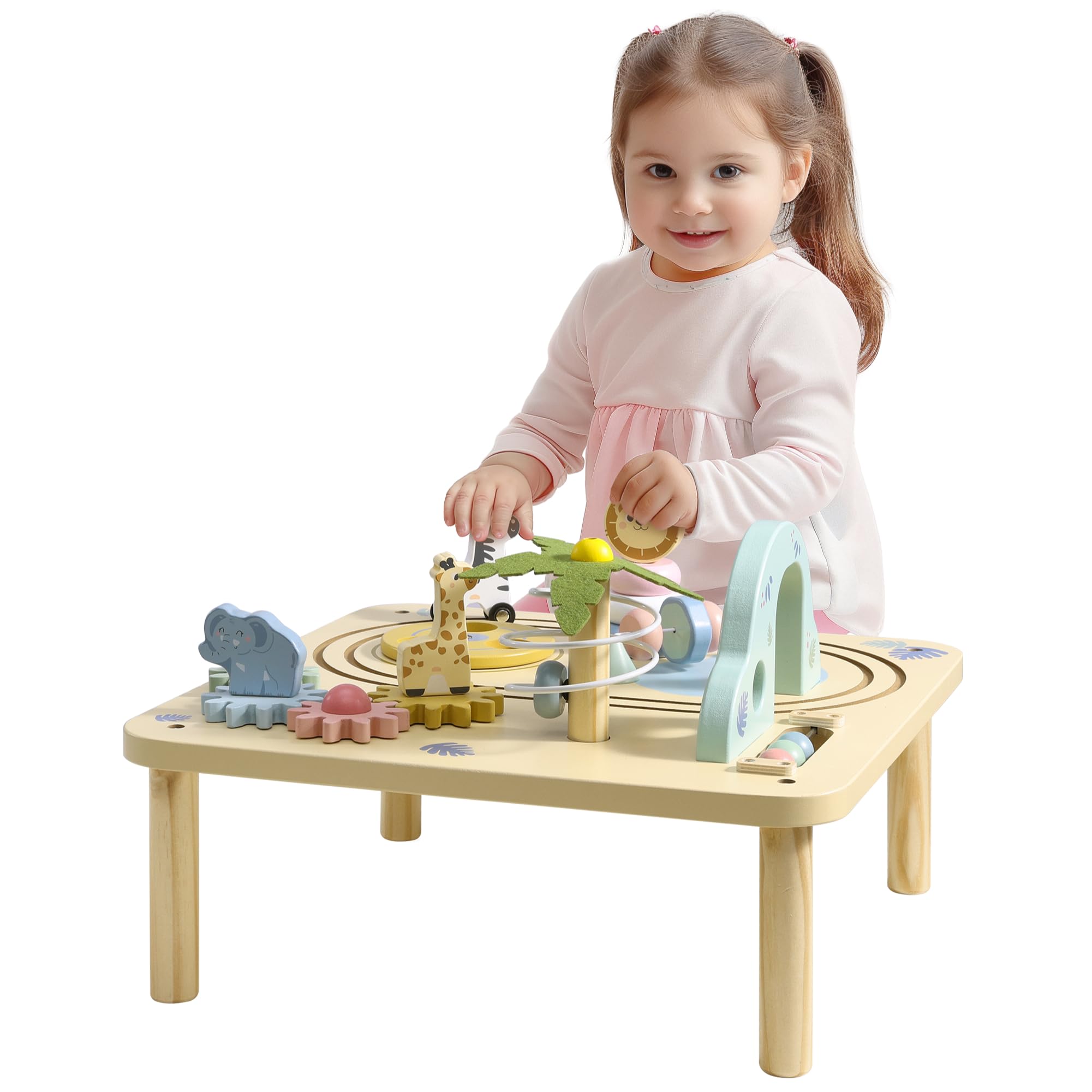 Navaris Table d'Activité en Bois - Espace de Jeu éducatif et Ludique avec Apprentissage Multifonctionnel pour l'Éveil et la Curiosité de Bébé et Enfant