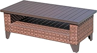 Sponsored Ad - SUNSITT Outdoor Wicker Coffee Table with Waterproof Cover, Brown Synthetic Rattan Wicker Patio Table with S...