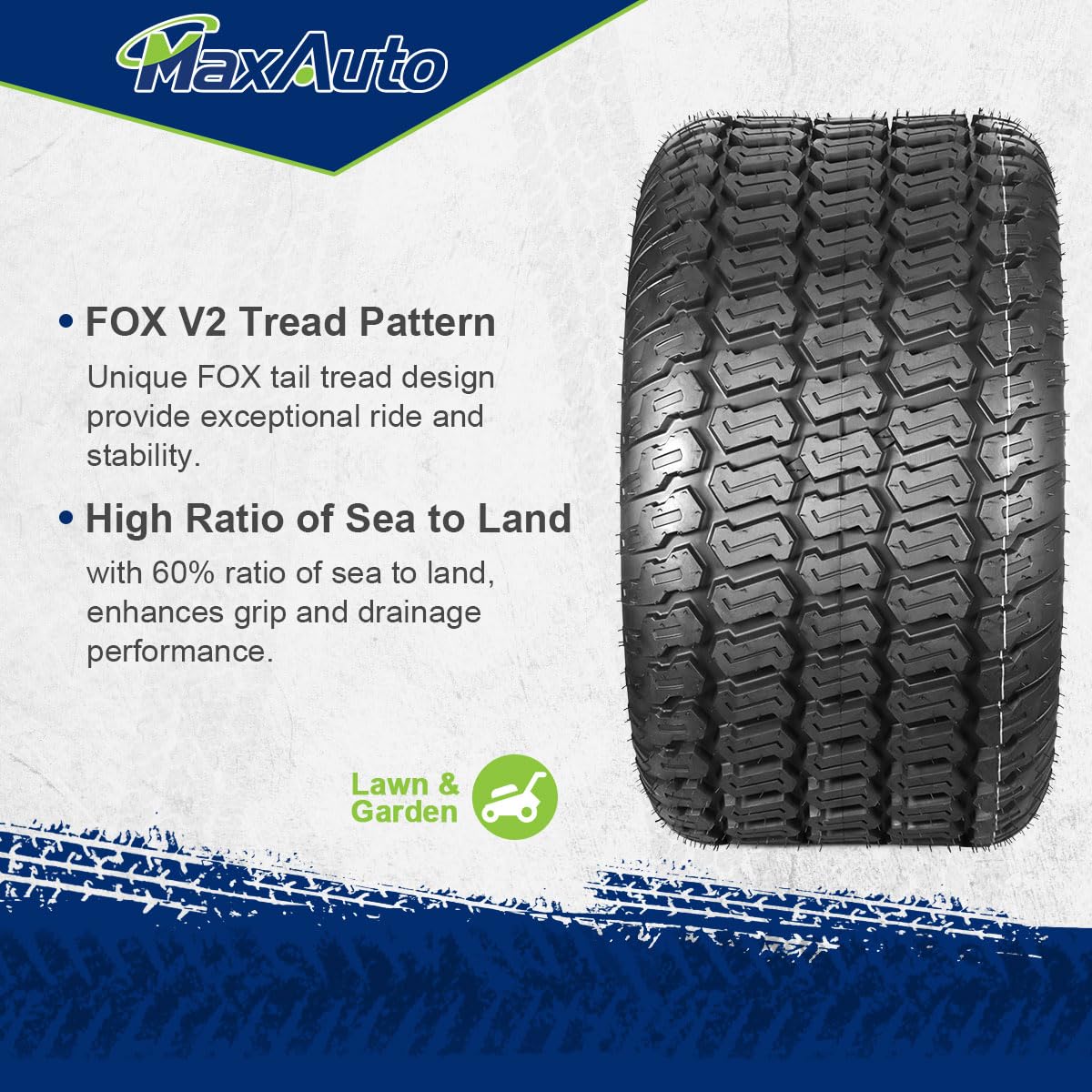 MaxAuto FOX 24x12.00-12 Lawn Mower Tires, FOX V2 Lawn Garden