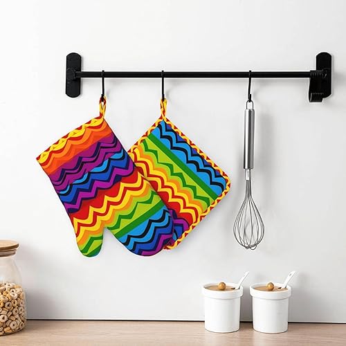 Miniatura 7 de Gay Pride - Juego de guantes de horno y soportes para ollas con estampado de arco iris, resistentes al calor, antideslizantes, para cocina, cocina,