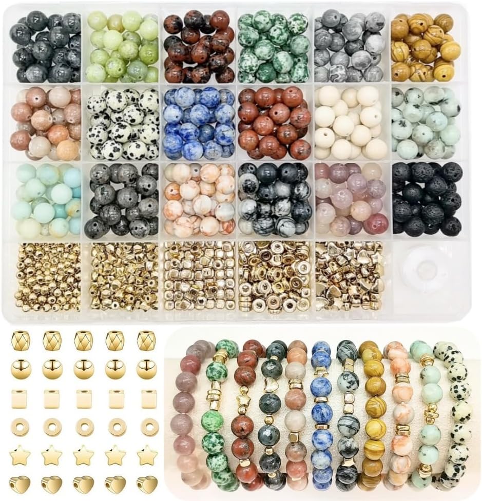 1120pcs Natural Stone Beads Polished Beading 6mm Loose Beads Gemstone Crystal Energy Stone Healing Power for DIY Jewelry Making (6mm 28 Materials A)