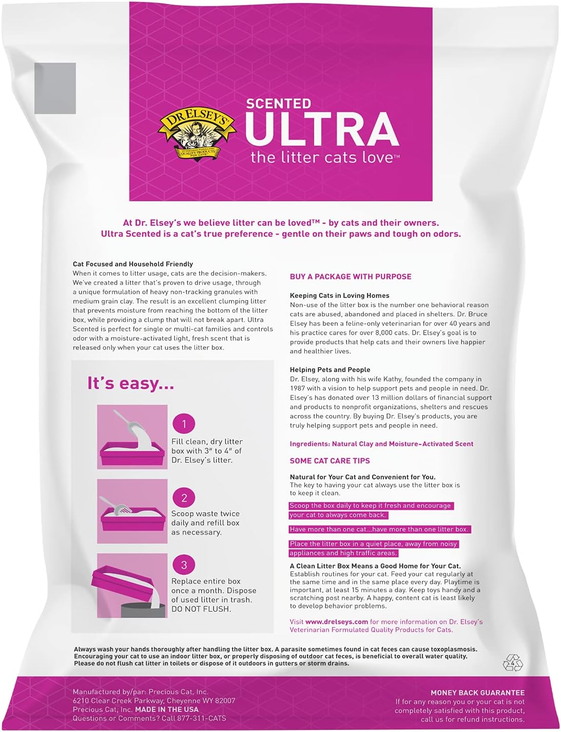 Dr. Elsey's Premium Clumping Cat Litter | Ultra Scented | 99.9% Dust-Free, Low Tracking, Hard Clumping, Superior Odor Control, Natural Ingredients & Moisture-Activated Scent : Pet Litter : Pet Supplies