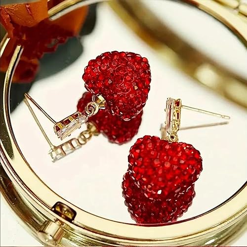 Miniatura 8 de Pendientes de San Valentín para ella, aretes de cuentas de diamantes de imitación de corazón rojo, camisas de atuendo para mujer, accesorios de
