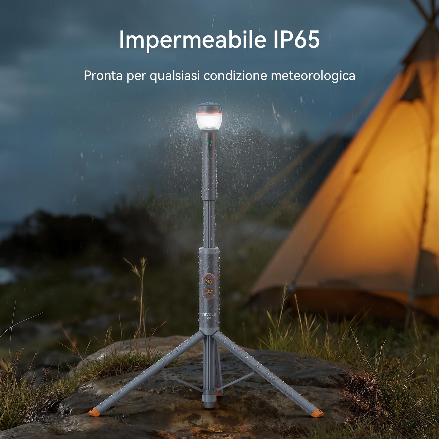 Lampada Campeggio LED Ricaricabile 800 Lumen Altezza Regolabile, Telecomando, Base Magnetica, IP65 Impermeabile, Luce da Esterno Telescopica per Escursioni, Emergenze, Outdoor