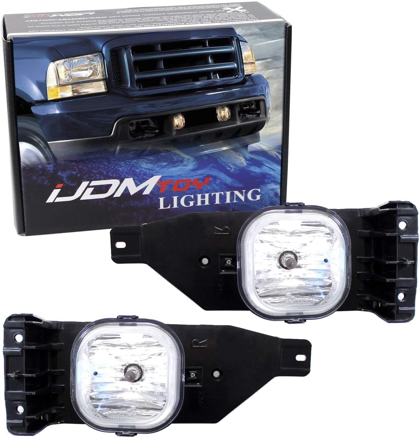 iJDMTOY Fog Lights Kit w/ 9145 H10 Halogen Bulbs Compatible with 2005-2007 Ford F-250 F-350 F-450 Excursion (Match OEM# 6C3Z 15200 AA, 6C3Z 15200 BA, FO2593211, FO2592211)
