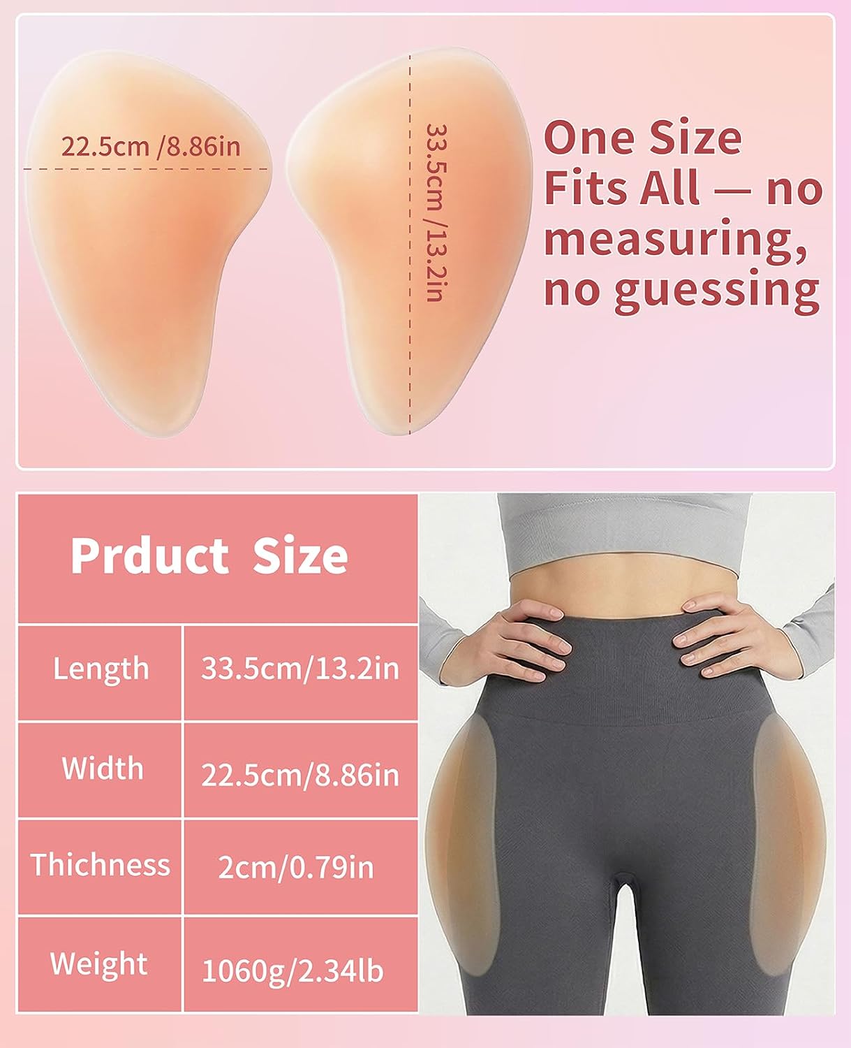 2 PCS 2.0 Version Self Adhesive Silicone Hip Pads for Women, Upgraded Extended & Thickened Sticky Butt Pads, Ergonomic Hip Dip Filler Shapewear, Realistic Thick Buttocks