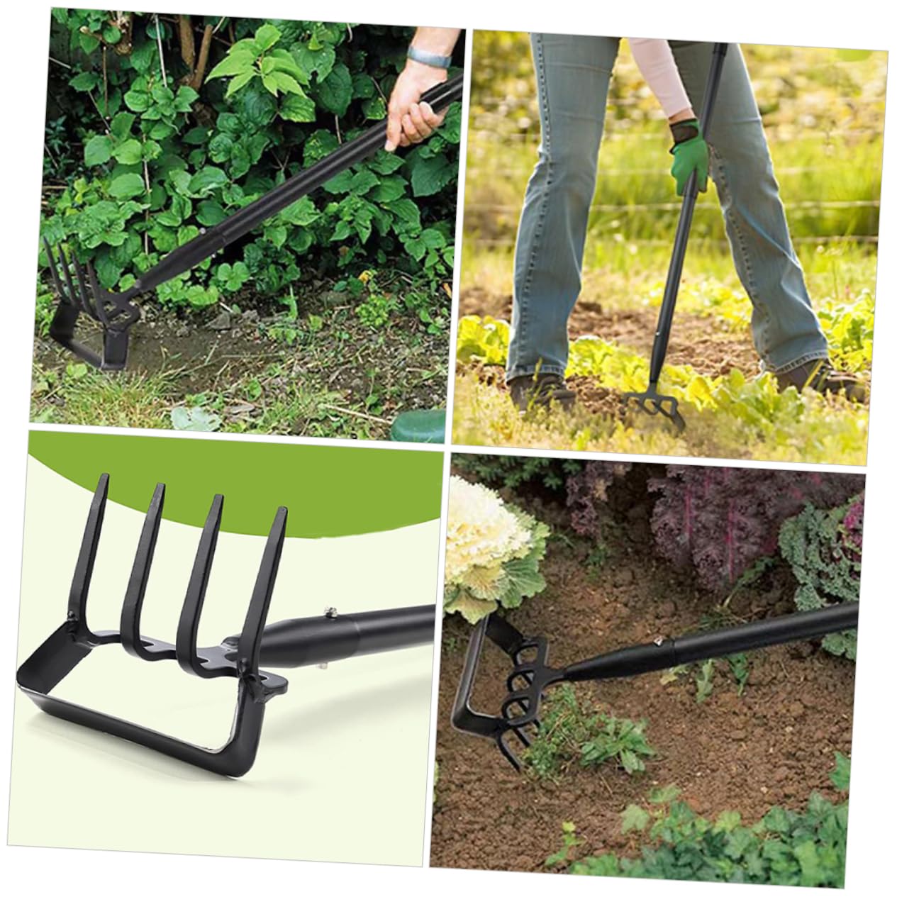 DOITOOL Azada de Estribo y Rastrillo de Jardín de Acero Inoxidable Negro, Herramienta Portátil para Hacer Zanjas y Eliminar Malas Hierbas en Jardinería Exterior