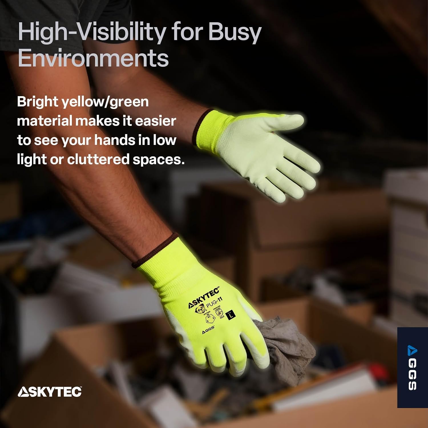 Skytec High Visibility Work Gloves with Grip, Lightweight PU Coated Nylon for DIY Projects, Yard Work, Moving & Everyday Use