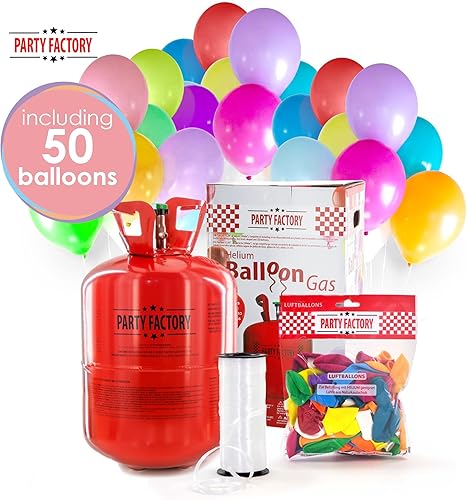 Miniatura 2 de Party Factory Botella de helio para 50 globos incluyendo globos de látex cilindro de helio de 14 pies cúbicos de gas con 999 de cantidad de llenado