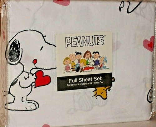Berkshire Peanuts Valentine Snoopy and Woodstock Hearts and Hugs - Juego de sábanas completo