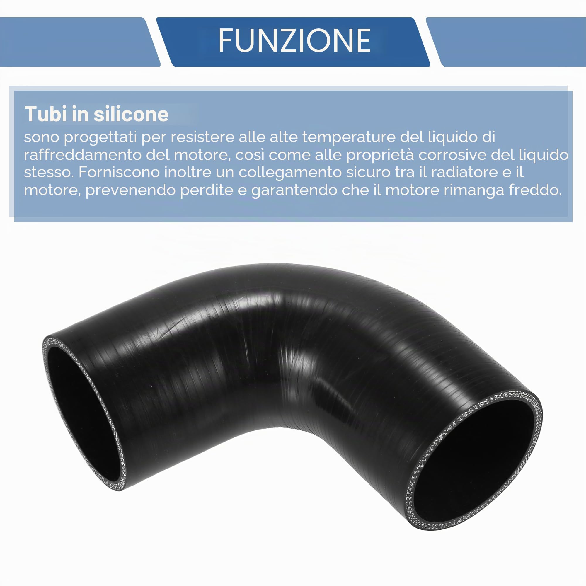 QUARKZMAN Tubo In Silicone Nero 1 Pz Per Auto A 90 Gradi | Diametro 70mm, Lunghezza 120mm, Spessore 5mm, Pressione 1Mpa, -60°C~300°C, Liquido Raffreddamento Olio Motore Freni