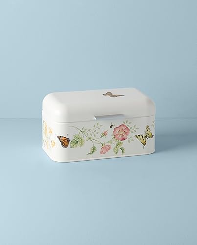 Vista 41 de Lenox recipiente para horno oval de porcelana con borde festoneado, diseño de pradera de mariposas., Blanco