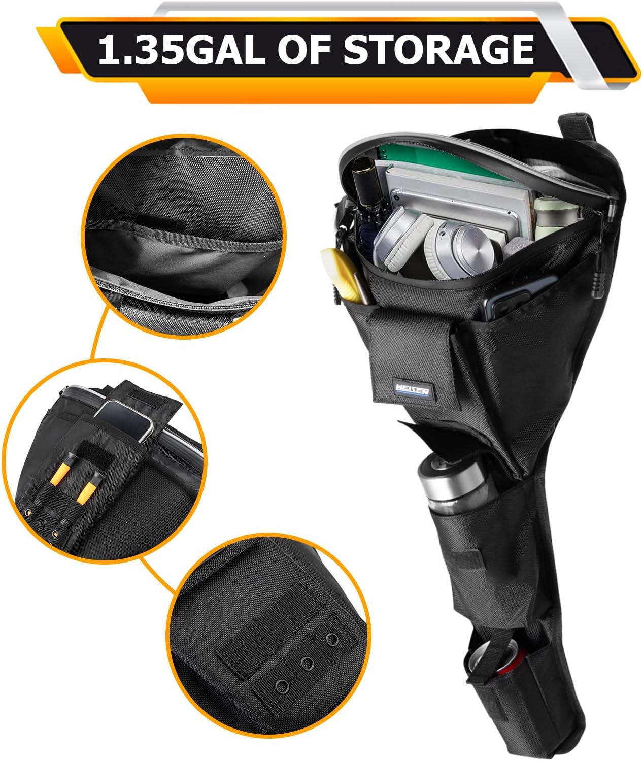 WeiSen UTV Center Storage Bags w/ 1.35 Gallons Storage Compatible with Polaris RZR XP 1000/XP 4 1000 2024-2025, 1680D w/Double-Headed Zippers