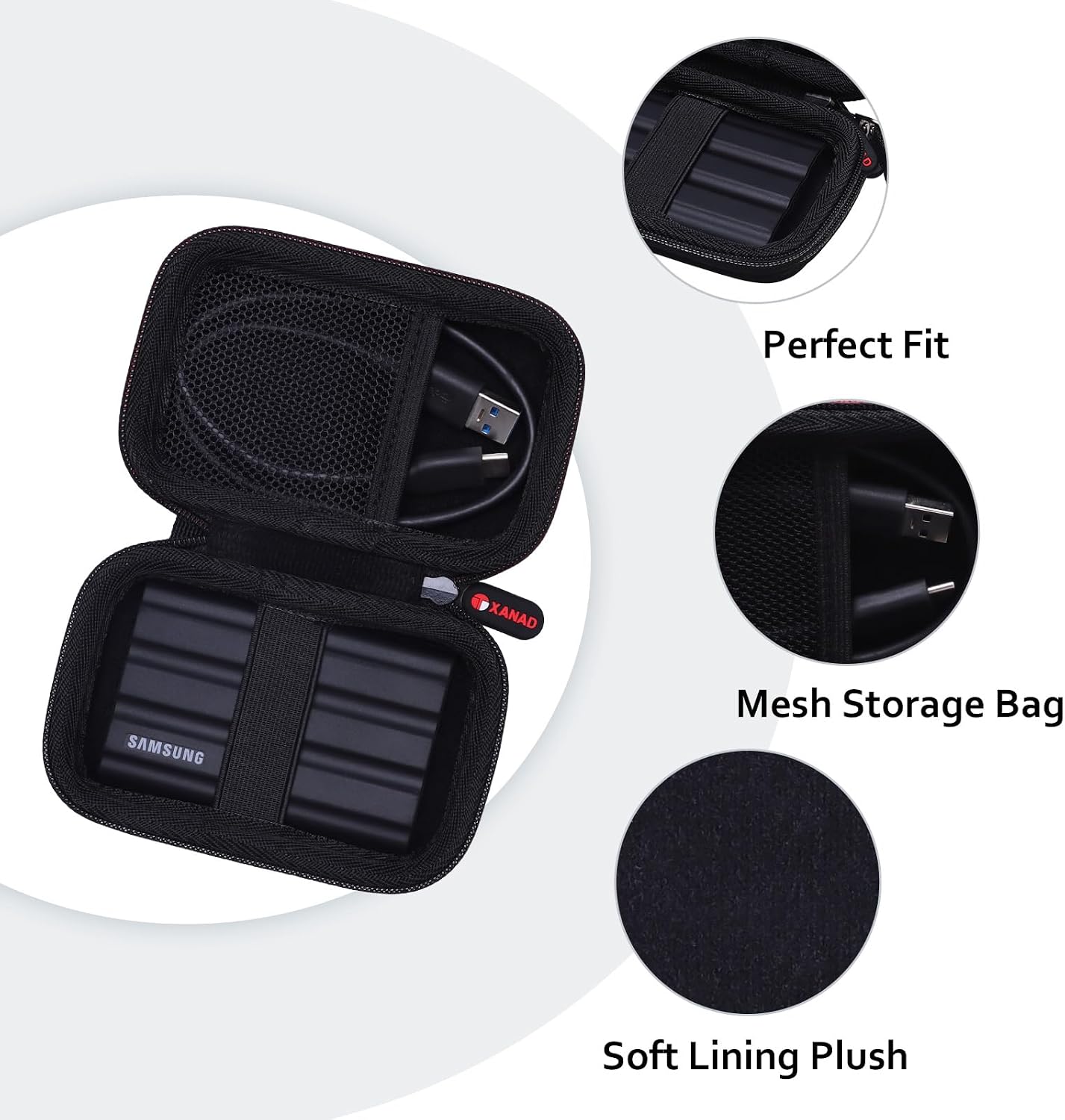 XANAD Hard Case for Samsung T7 /T7 Shield/T7 Touch/T9/T5 Portable SSD,Black image 2
