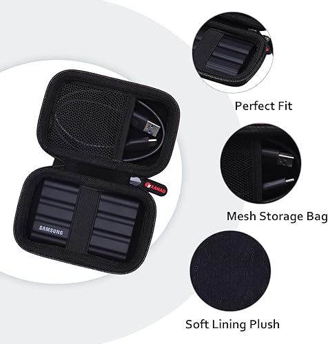 Miniatura 2 de XANAD Funda rígida para Samsung T7 /T9 / T7 Shield / T7 Touch 250GB 500GB 1TB 2TB 4TB State Drive, color negro Estuche negro para disco duro 1 en