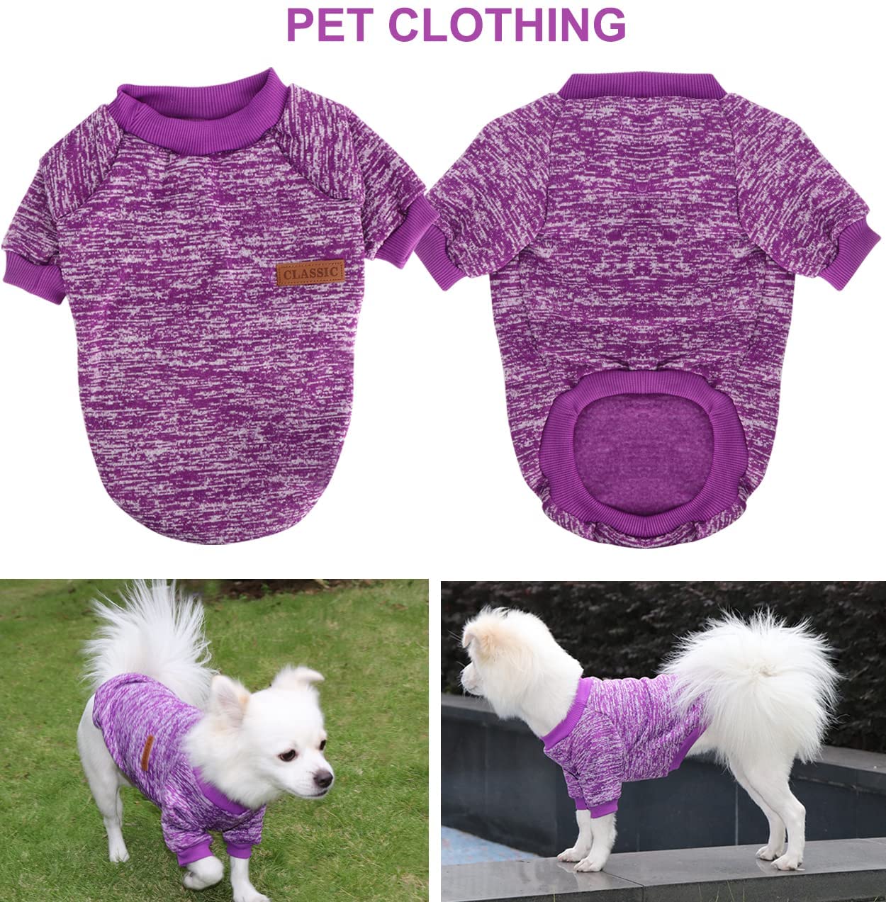 Small Dog Jumper Small Dog Sweatshirt Chihuahua Jumper Fleece Inside Soft Cozy, Colour Vibrant Easy to Take On and Off (Purple, S) — view 2